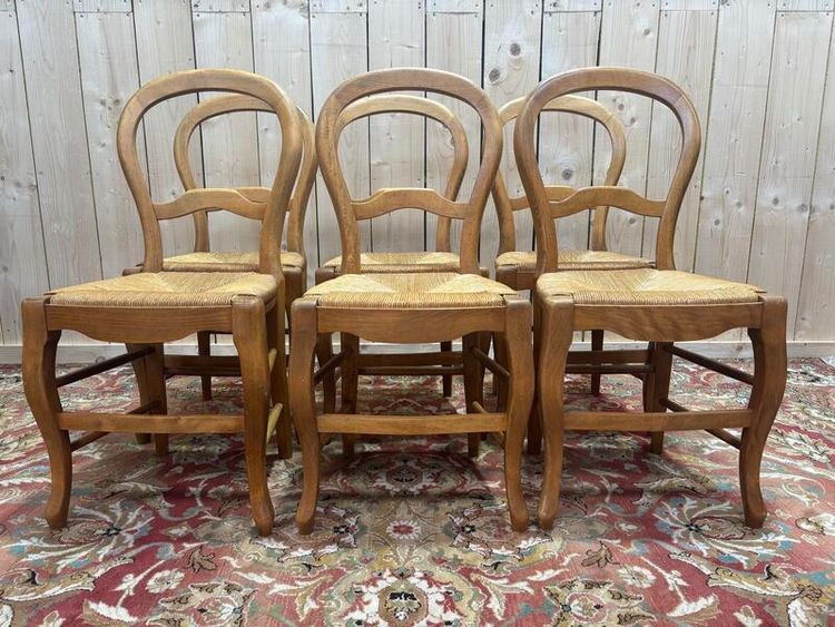 Série de 6 chaises paillées Louis Philippe 