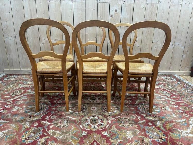 Série de 6 chaises paillées Louis Philippe 
