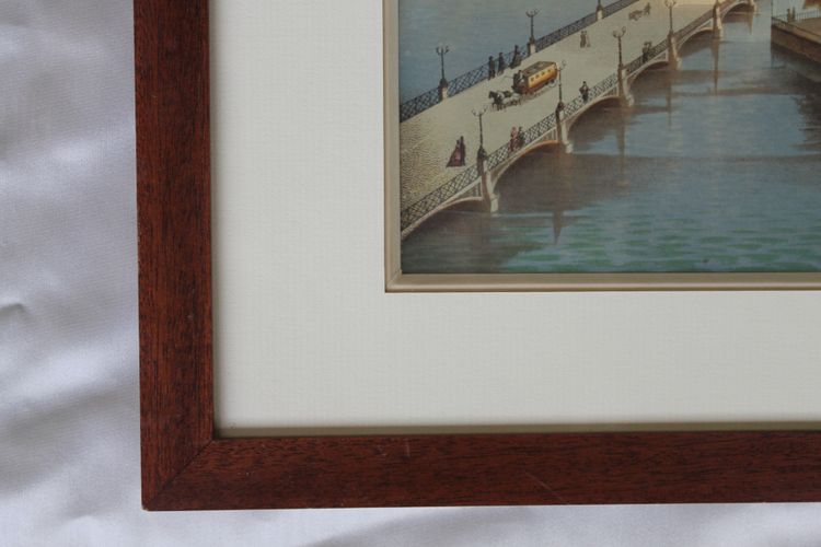 Paire de gravures gouachées vues de Suisse : Genève et Vevey époque 19ème encadrées 