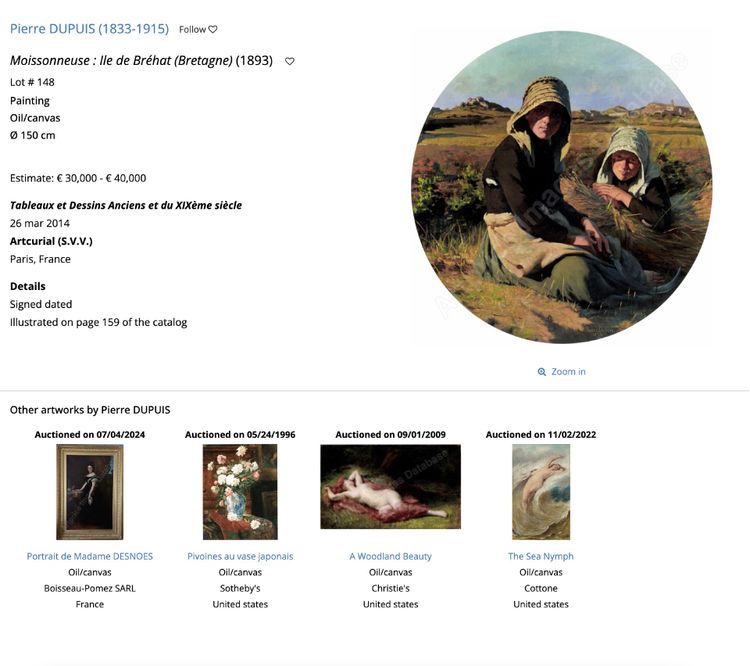 Peinture à l'huile sur toile " Petit chien blanc " datée de 1881
