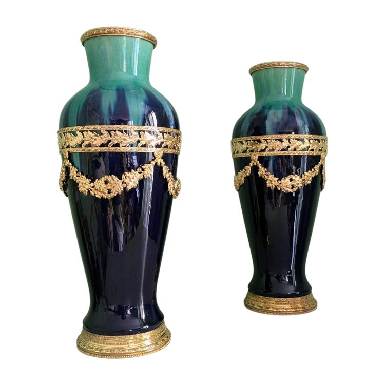Paul Millet à Sèvres, vers 1920 - grande paire de vases montés - faïence glaçurée