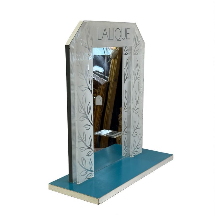 PRÉSENTOIR ANCIEN DE MAGASIN DE LA MARQUE LALIQUE EN PLEXIGLAS ET MIROIR