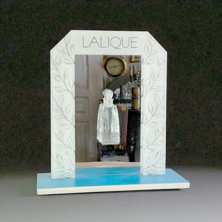 PRÉSENTOIR ANCIEN DE MAGASIN DE LA MARQUE LALIQUE EN PLEXIGLAS ET MIROIR