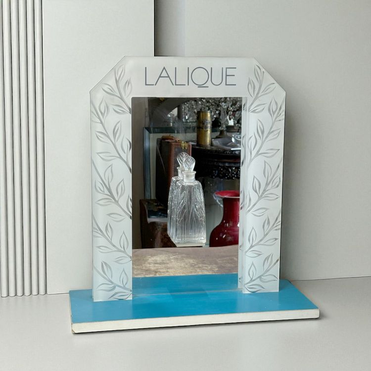 PRÉSENTOIR ANCIEN DE MAGASIN DE LA MARQUE LALIQUE EN PLEXIGLAS ET MIROIR