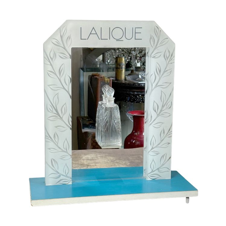 PRÉSENTOIR ANCIEN DE MAGASIN DE LA MARQUE LALIQUE EN PLEXIGLAS ET MIROIR