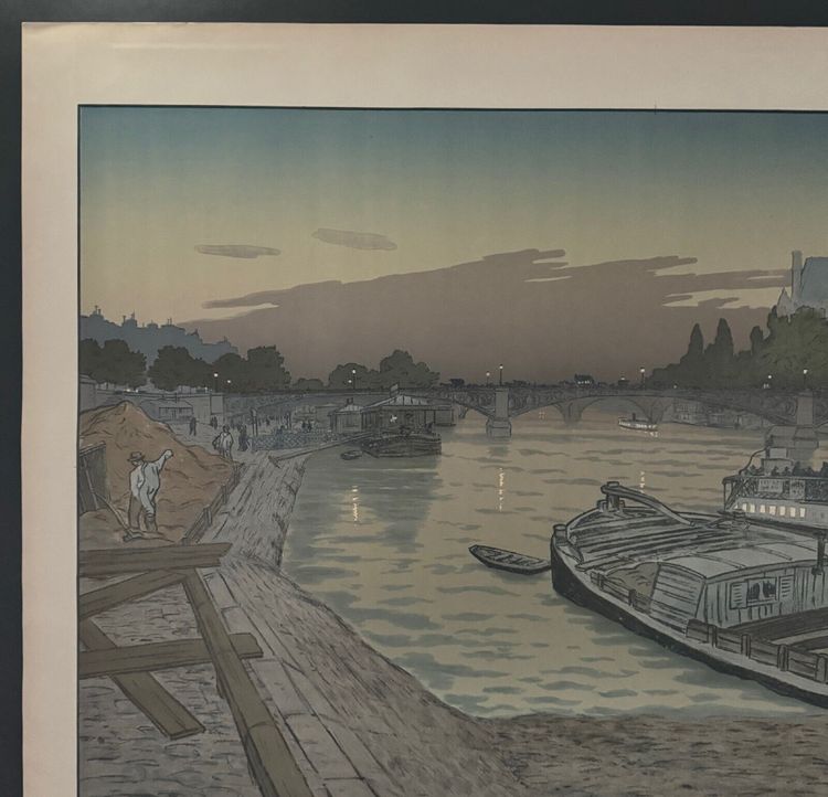 Litografia di Henri Rivière Paysages Parisiens - Le Pont des Saints-Pères e Le Louvre