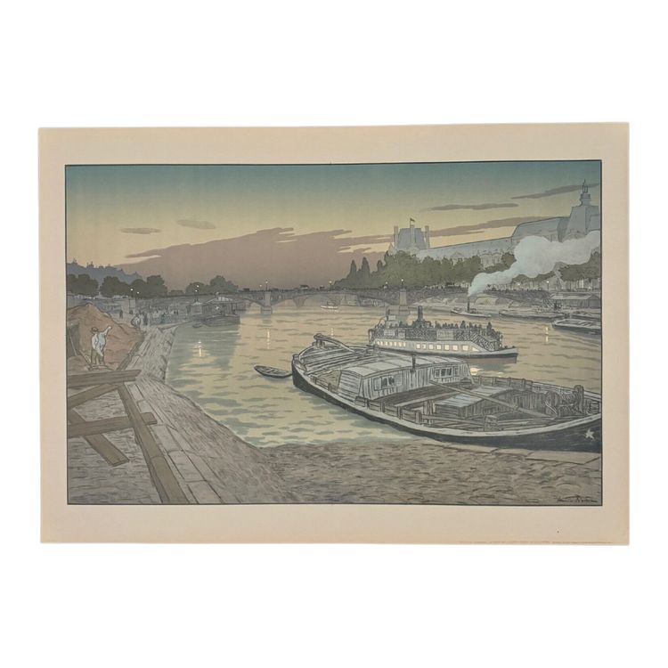 Litografia di Henri Rivière Paysages Parisiens - Le Pont des Saints-Pères e Le Louvre