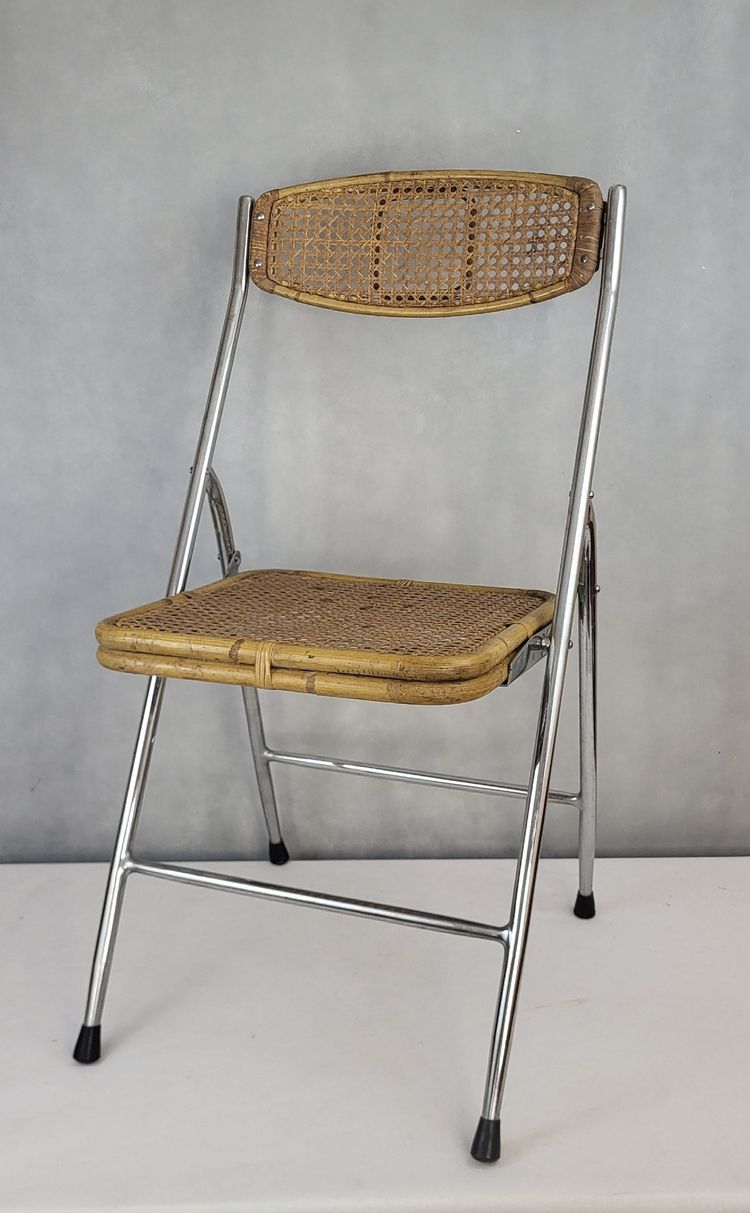 Pair of 1970's rattan folding chairs