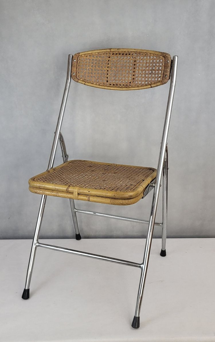 Pair of 1970's rattan folding chairs