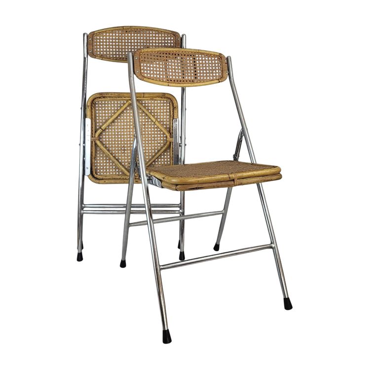 Pair of 1970's rattan folding chairs