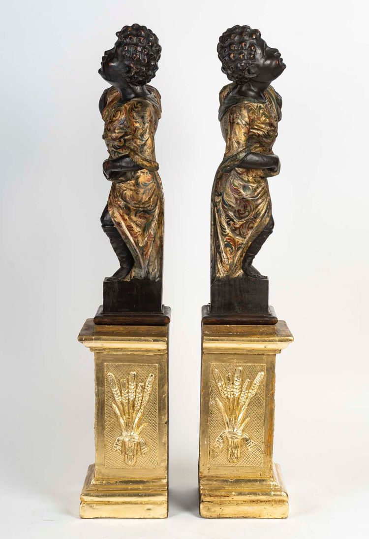 A Pair Of Carved And Gilt Wood Nubian Sculptures, early 19th Century