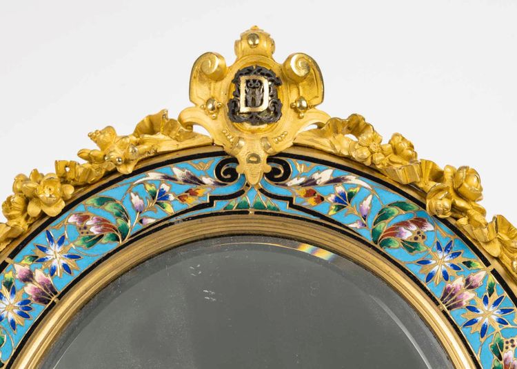 Specchio in bronzo dorato e smalto cloisonné, XIX secolo