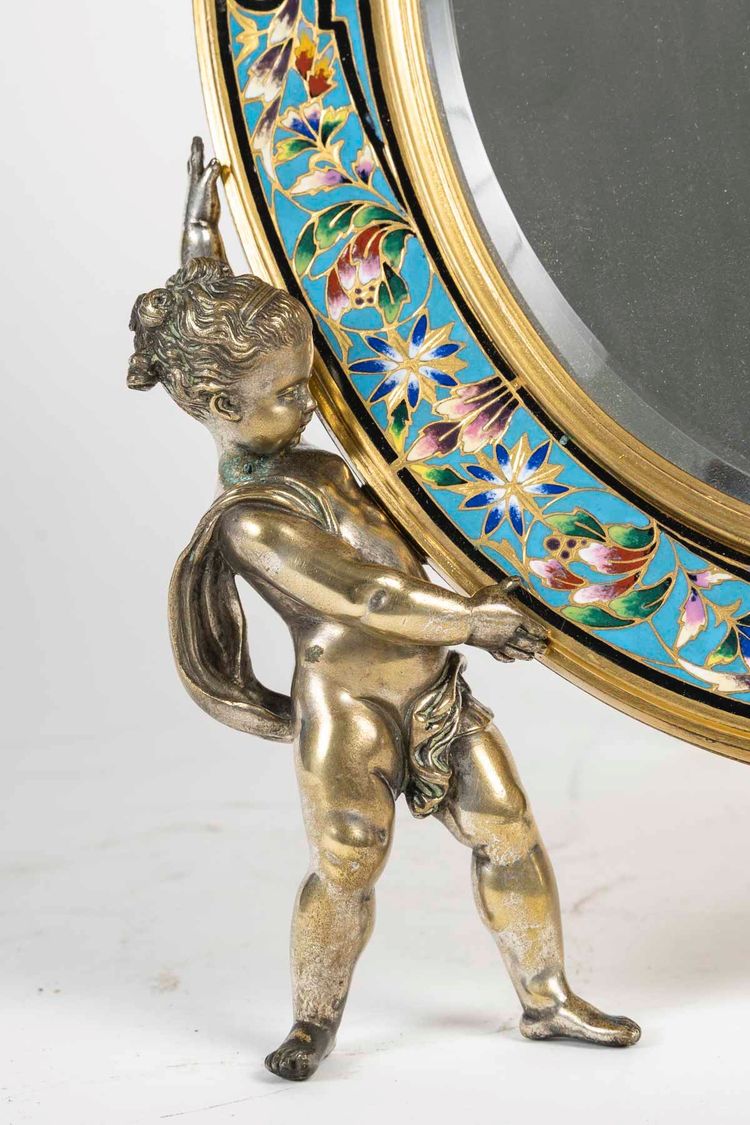 Specchio in bronzo dorato e smalto cloisonné, XIX secolo
