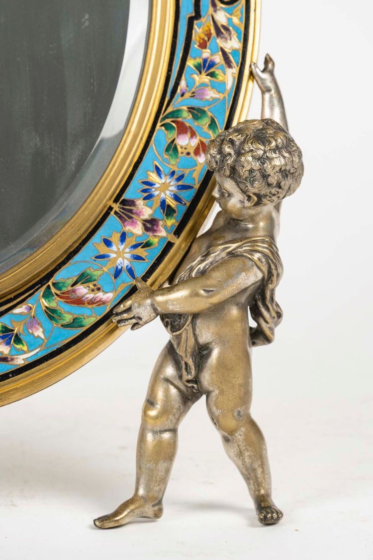 Specchio in bronzo dorato e smalto cloisonné, XIX secolo