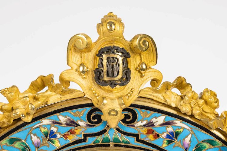 Specchio in bronzo dorato e smalto cloisonné, XIX secolo