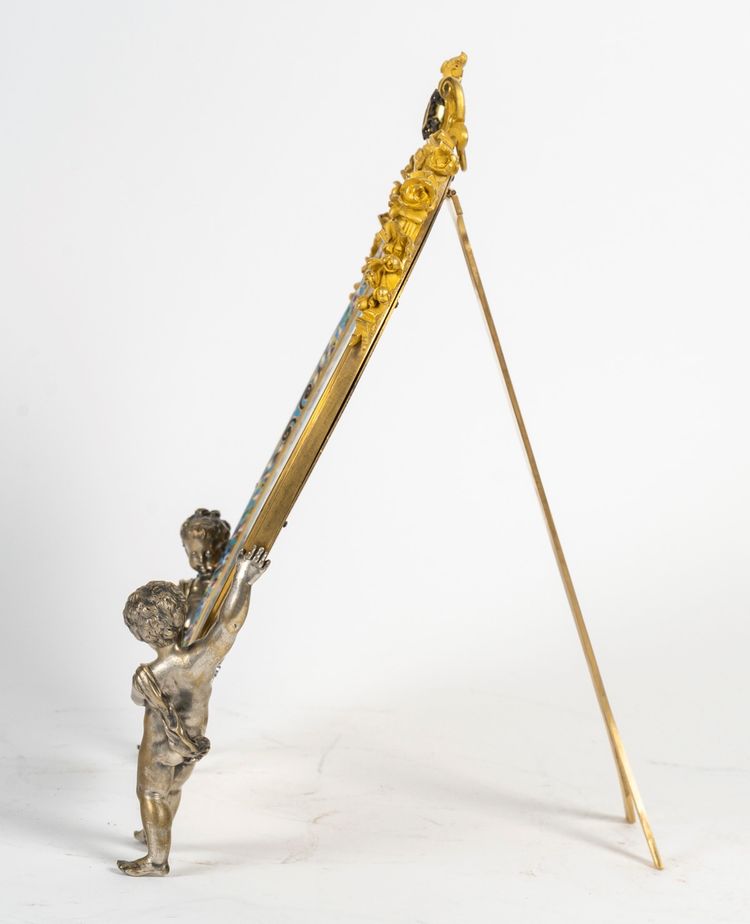 Specchio in bronzo dorato e smalto cloisonné, XIX secolo