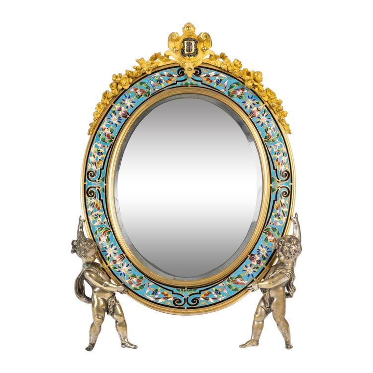 Specchio in bronzo dorato e smalto cloisonné, XIX secolo