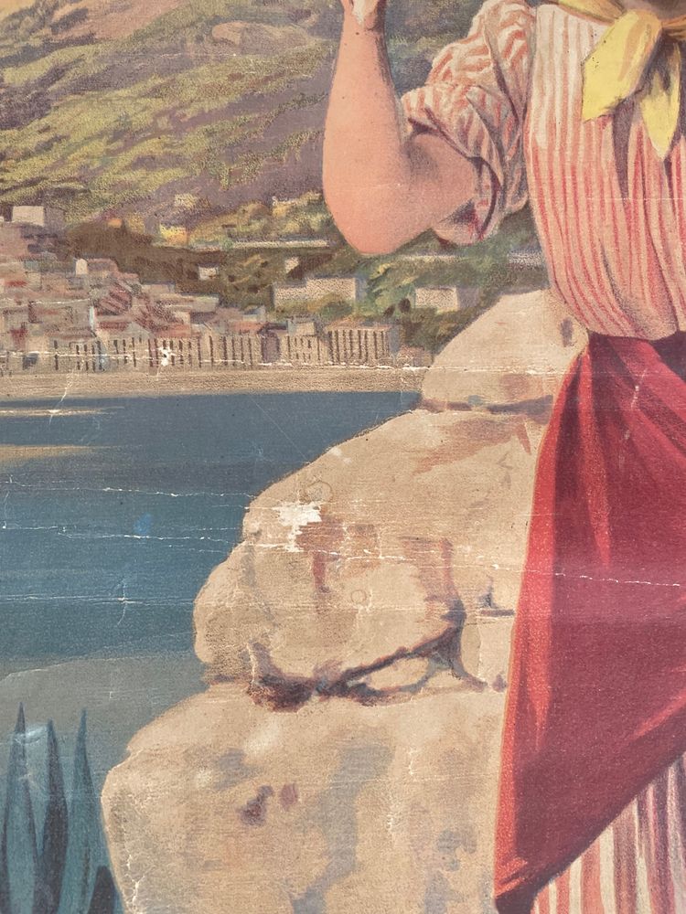 Hugo d’Alesi - Menton Côte d’Azur Affiche Entoilée Voyages Circa 1890