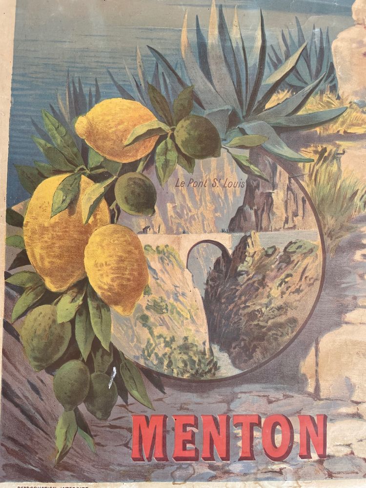 Hugo d’Alesi - Menton Côte d’Azur Affiche Entoilée Voyages Circa 1890