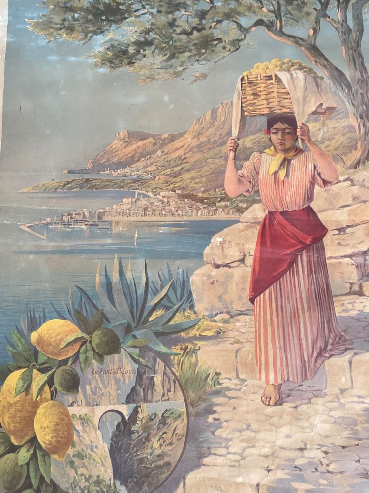 Hugo d’Alesi - Menton Côte d’Azur Affiche Entoilée Voyages Circa 1890