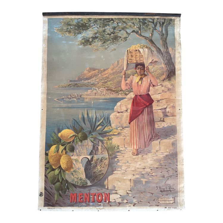 Hugo d’Alesi - Menton Côte d’Azur Affiche Entoilée Voyages Circa 1890