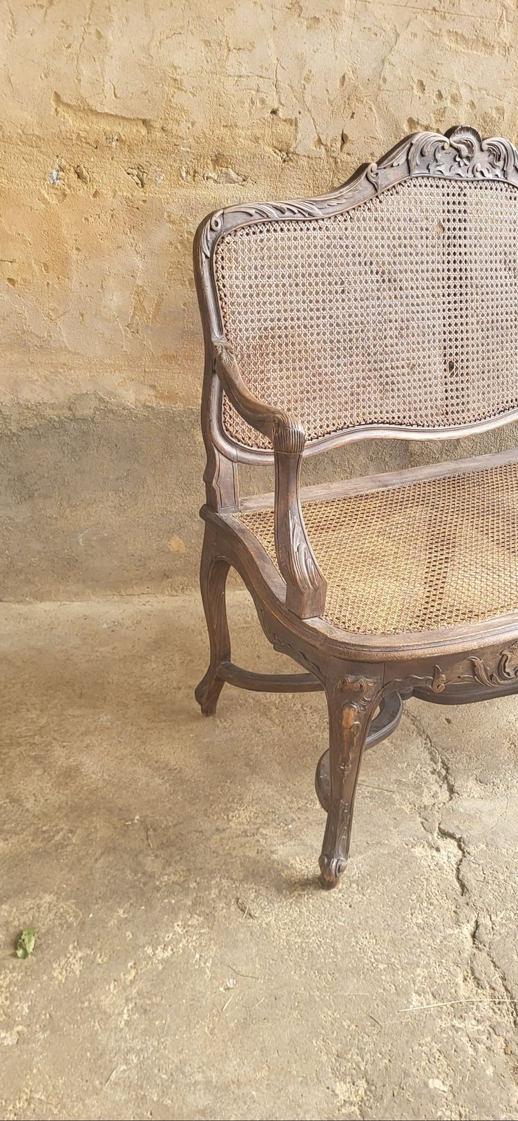 Louis XV rattan cane bench, 19th century