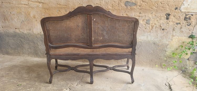 Louis XV rattan cane bench, 19th century