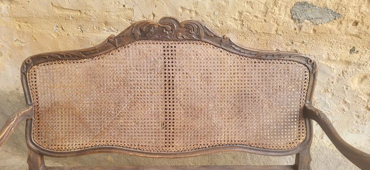 Louis XV rattan cane bench, 19th century