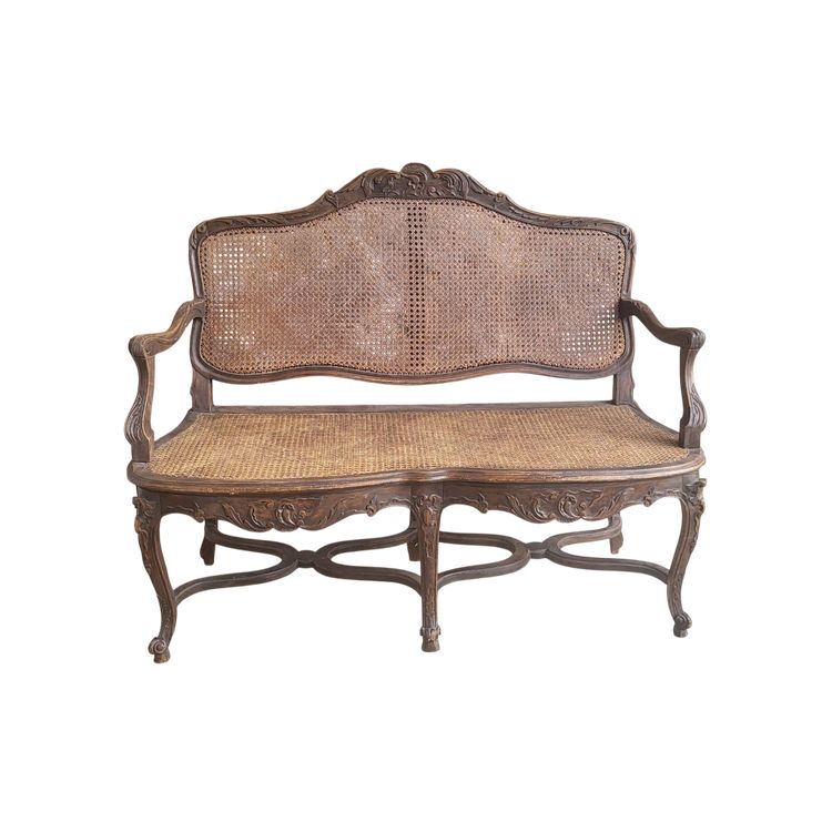 Louis XV rattan cane bench, 19th century