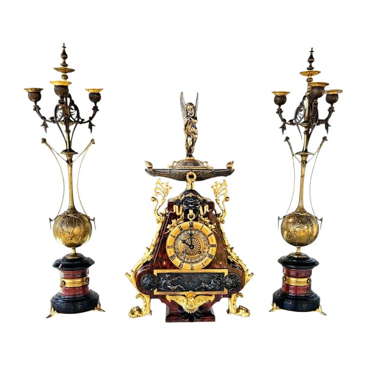 19th century Etruscan style mantel set Henri Picard