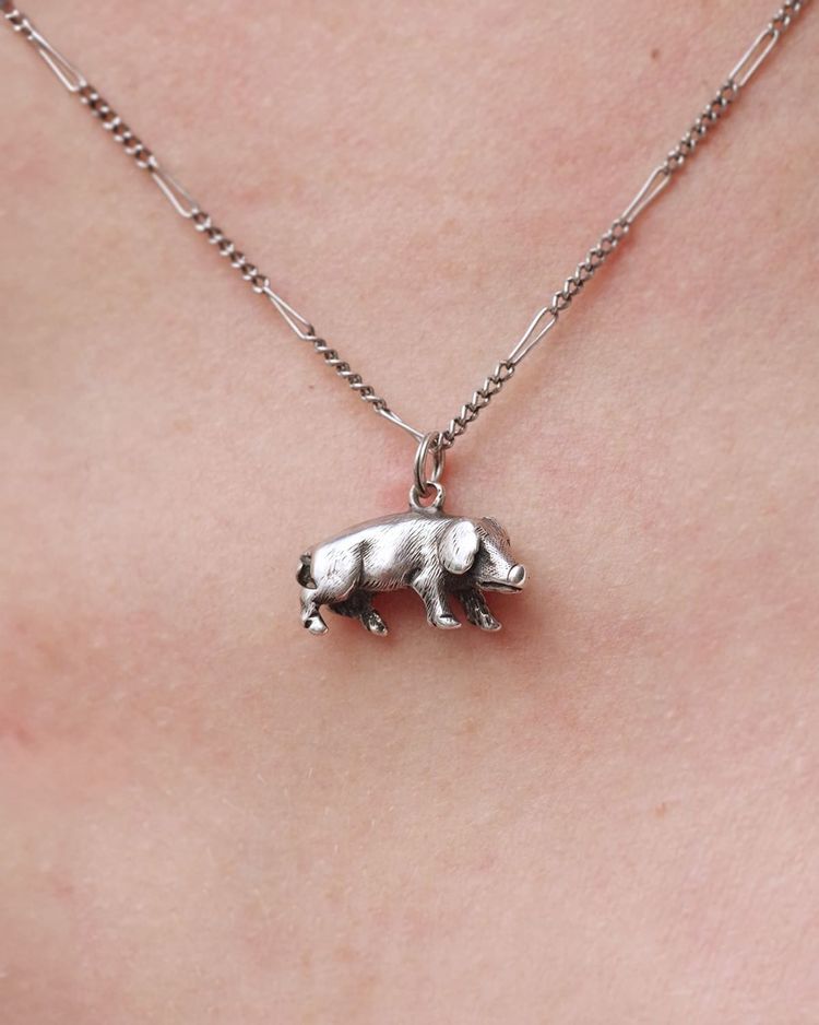 Super cute antique silver tiny Edwardian pig charm pendant, silver pig pendant, charm pendant