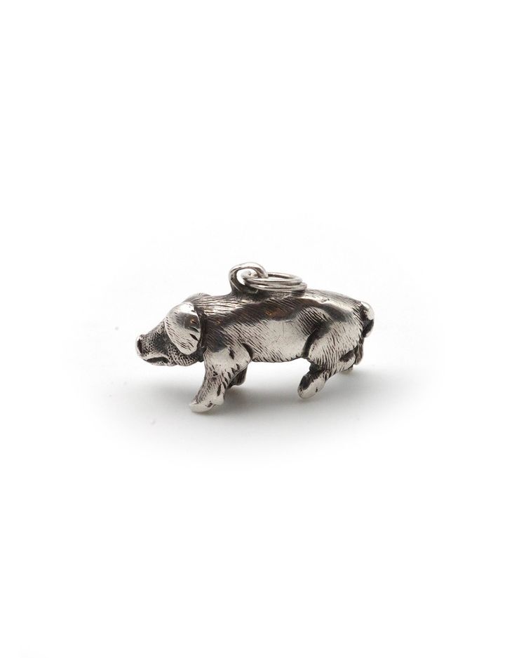Super cute antique silver tiny Edwardian pig charm pendant, silver pig pendant, charm pendant