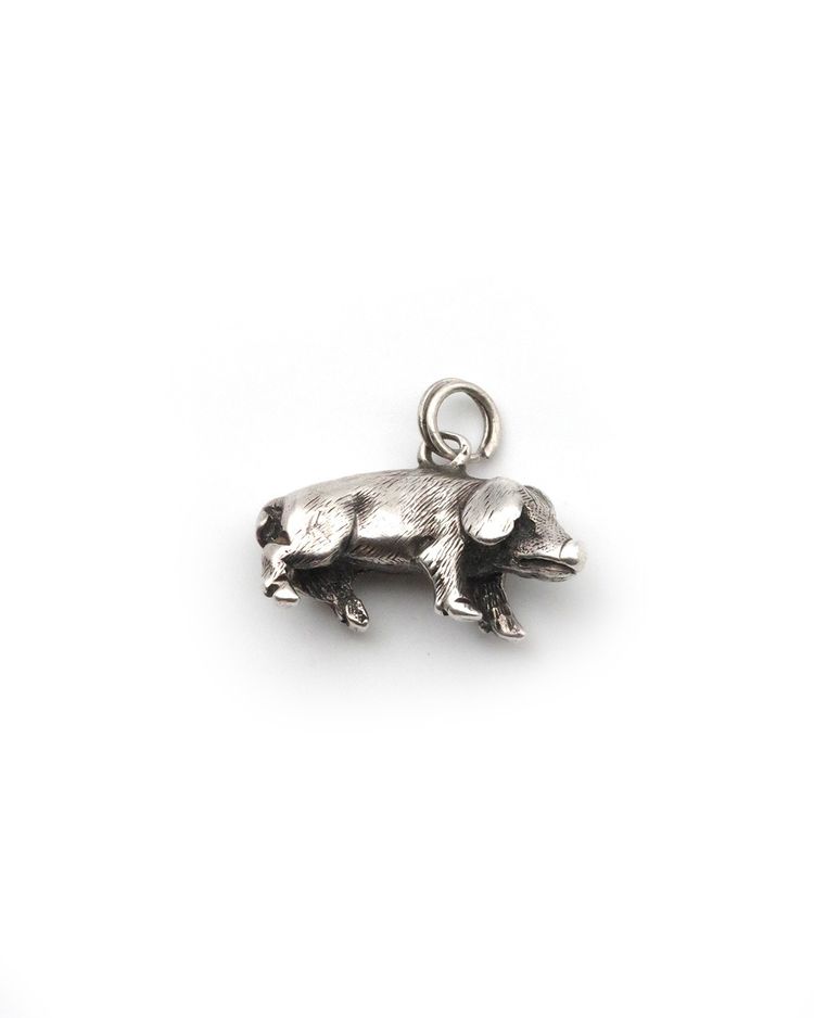 Super cute antique silver tiny Edwardian pig charm pendant, silver pig pendant, charm pendant