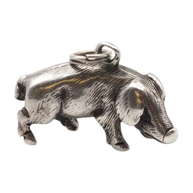Super cute antique silver tiny Edwardian pig charm pendant, silver pig pendant, charm pendant