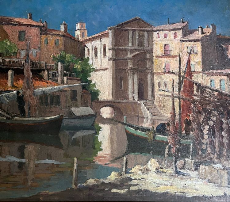 Pittura HSP Pierre MANDONNET (1891-1970) "Le miroir aux oiseaux - Martigues" (Lo specchio degli uccelli - Martigues)