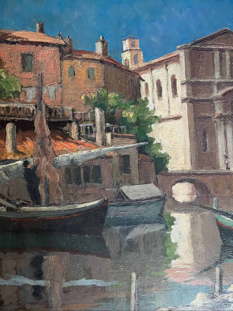 Pittura HSP Pierre MANDONNET (1891-1970) "Le miroir aux oiseaux - Martigues" (Lo specchio degli uccelli - Martigues)