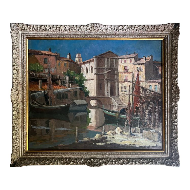 Pittura HSP Pierre MANDONNET (1891-1970) "Le miroir aux oiseaux - Martigues" (Lo specchio degli uccelli - Martigues)