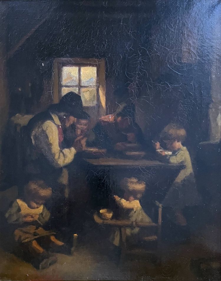 Tableau HST "Le Grand Père" par Édouard D'APVRIL (1843-1928) + cadre