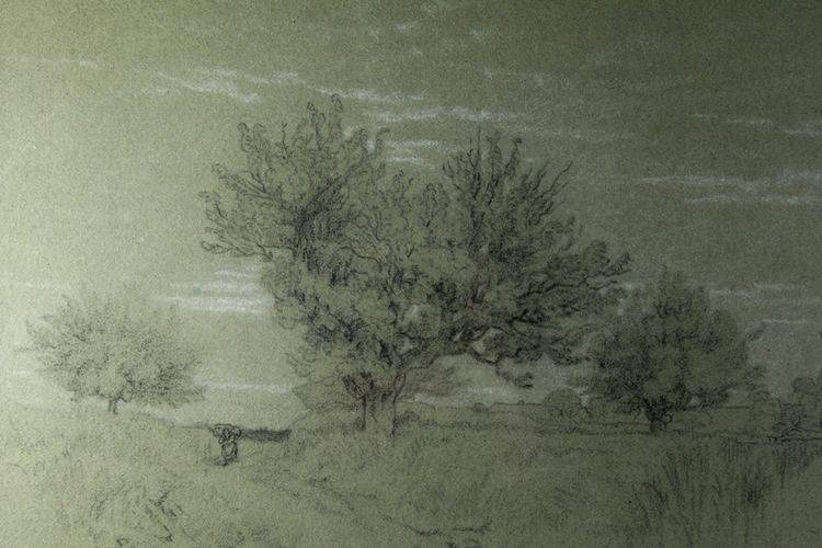 Disegno a carboncino "Paesaggio di Fontainebleau" Alexandre René-Louis Véron (1826-1897)