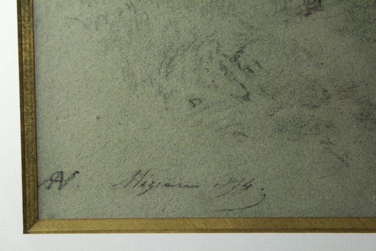 Disegno a carboncino "Paesaggio di Fontainebleau" Alexandre René-Louis Véron (1826-1897)
