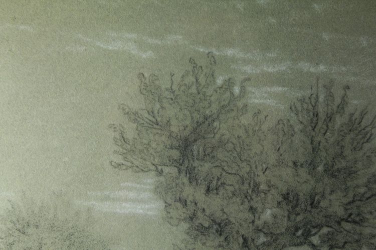 Disegno a carboncino "Paesaggio di Fontainebleau" Alexandre René-Louis Véron (1826-1897)