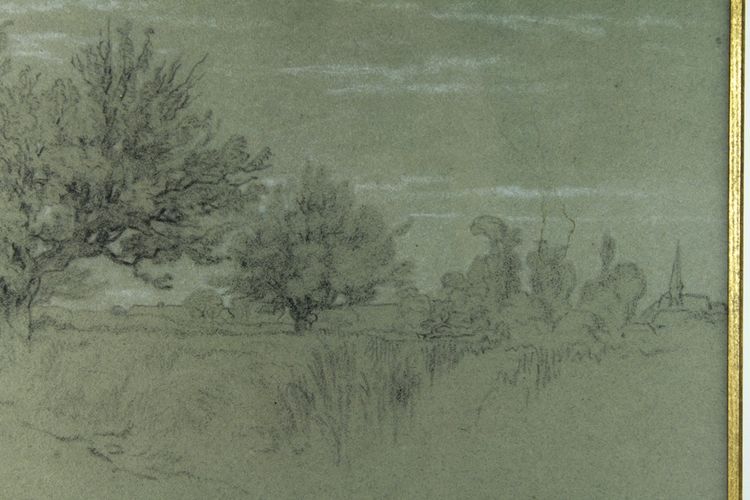 Disegno a carboncino "Paesaggio di Fontainebleau" Alexandre René-Louis Véron (1826-1897)