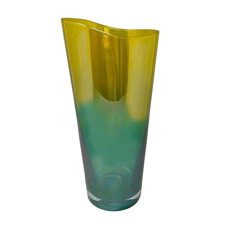 Vase de luxe vert et jaune en verre de Murano fabriqué à la main dans les années 1970 par Ca dei Vetrai. Fabriqué en Italie