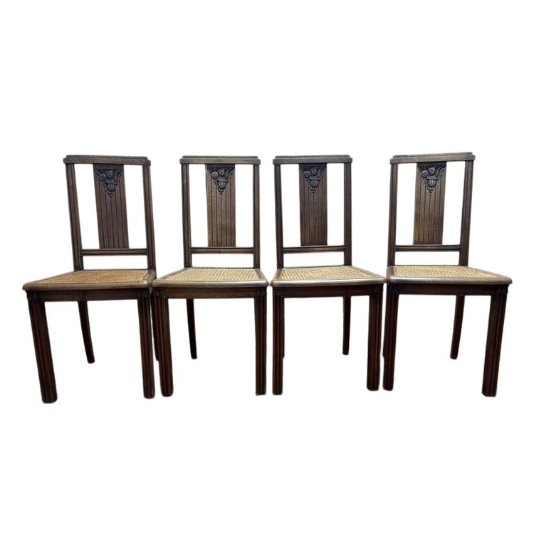 Série de 4 chaises art déco cannées 