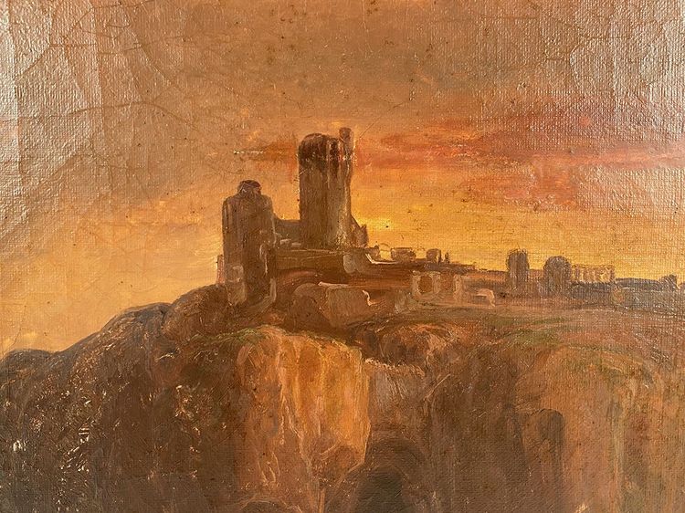 “Paesaggio al crepuscolo”, olio su tela firmato A. de St Vincent e datato 1840