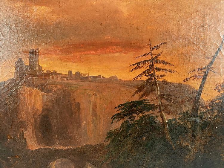 “Paesaggio al crepuscolo”, olio su tela firmato A. de St Vincent e datato 1840