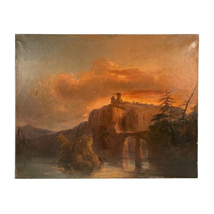 “Paesaggio al crepuscolo”, olio su tela firmato A. de St Vincent e datato 1840