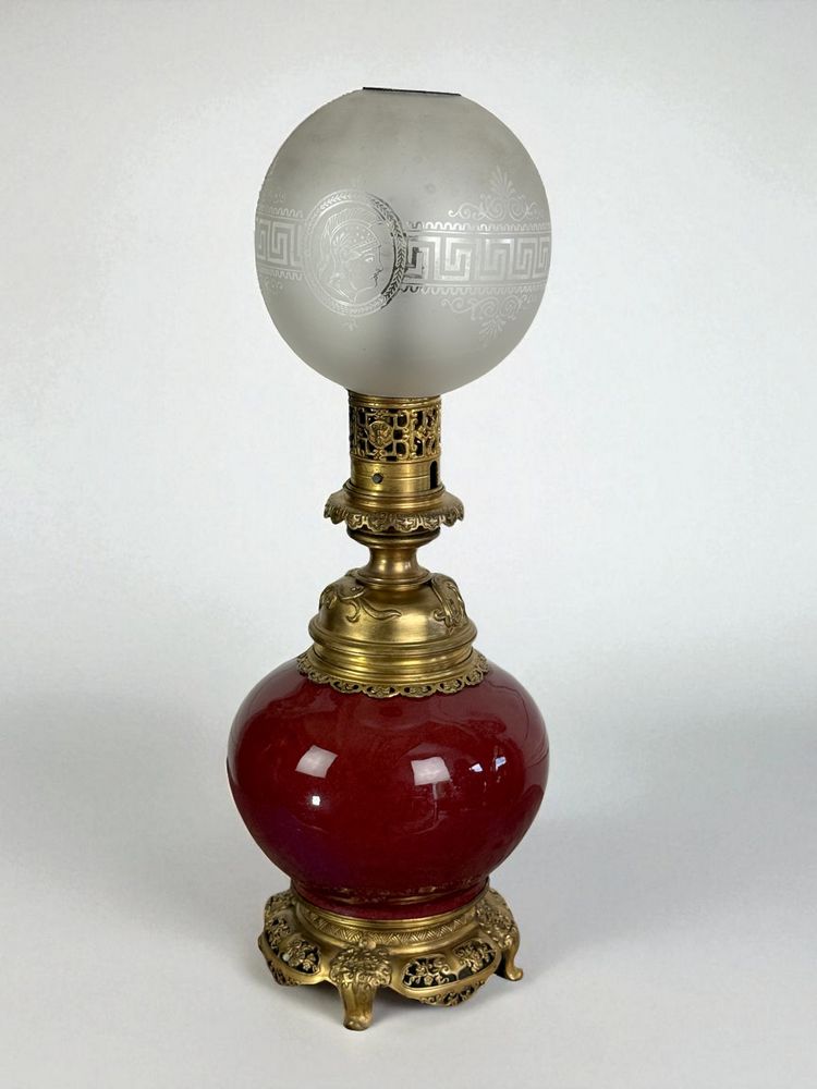 LAMPE CHINE ÉPOQUE NAPOLÉON III EN CÉRAMIQUE SANG DE BŒUF ORNÉE DE BRONZE DORÉ