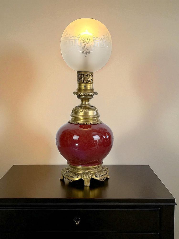 LAMPE CHINE ÉPOQUE NAPOLÉON III EN CÉRAMIQUE SANG DE BŒUF ORNÉE DE BRONZE DORÉ