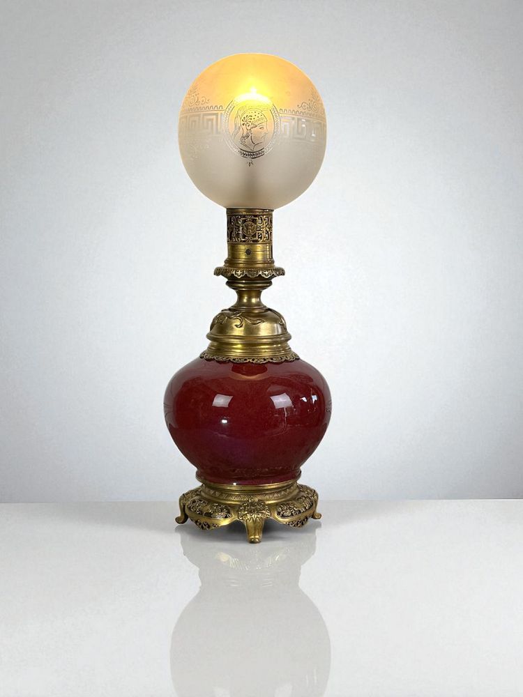 LAMPE CHINE ÉPOQUE NAPOLÉON III EN CÉRAMIQUE SANG DE BŒUF ORNÉE DE BRONZE DORÉ